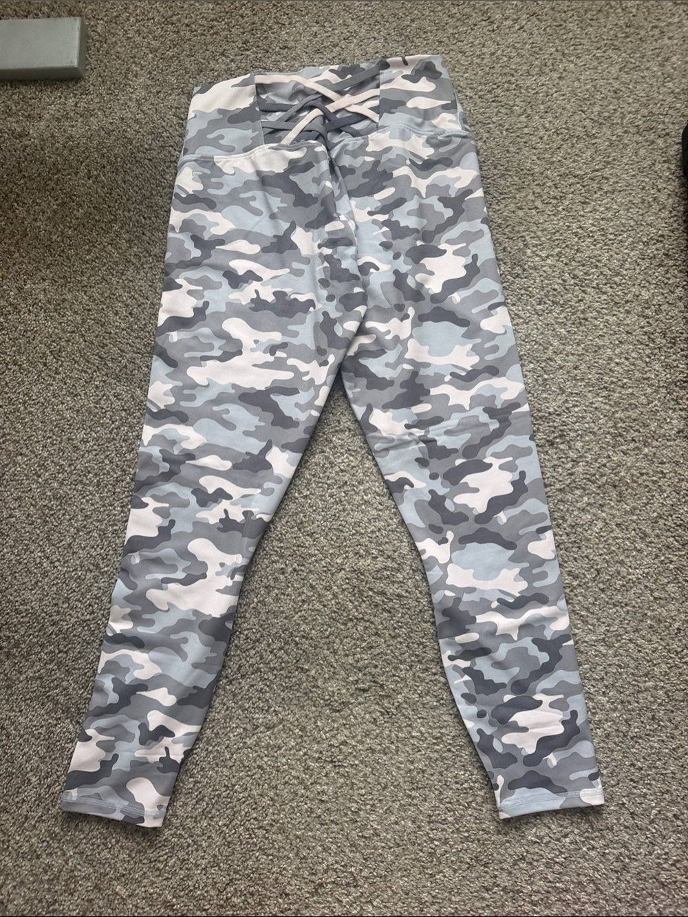 Fabletics Girls Gray Camo Crisscross Waist Leggings